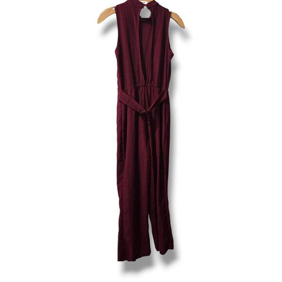 Max + Ash Burgundy Sleeveless Button-Back Lined Jumpsuit with Women’s Medium - Picture 2 of 9